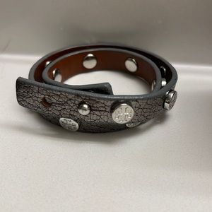 Tory Burch Gunmetal Leather Wrap Bracelet Silver Hardware